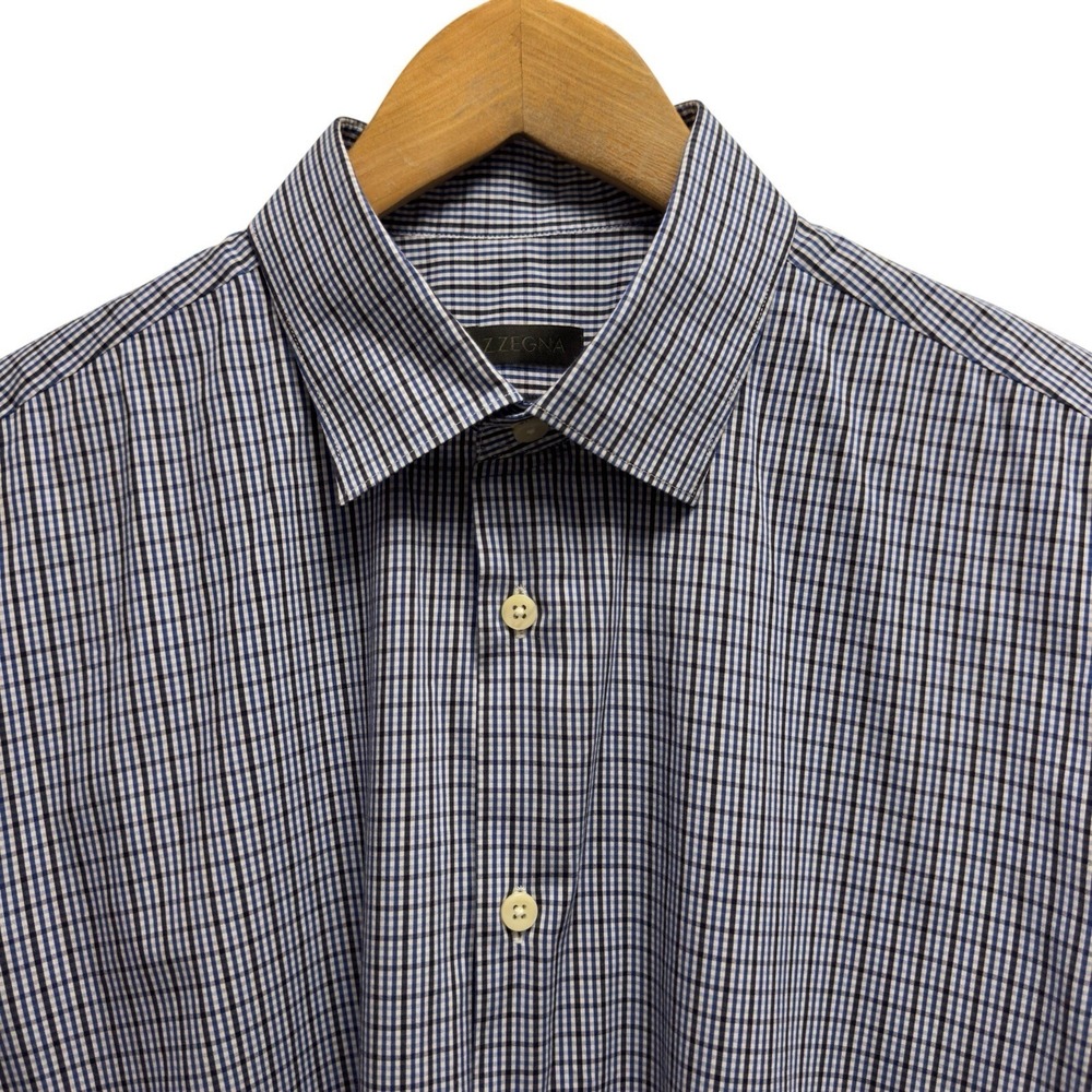 Z Zegna Men's Size 16.5/42 Blue Plaid Long Sleeve Button Front Stretch Shirt euc